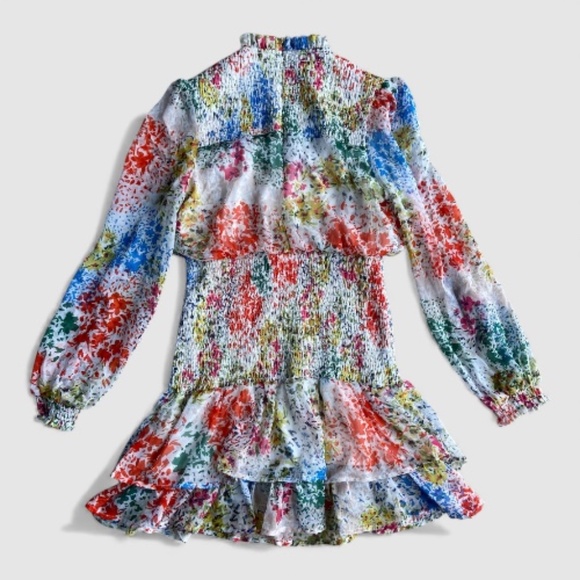 Aqua Floral Ruched Long Sleeve Dress Women’s Medium - Picture 6 of 6